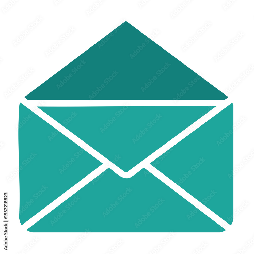 Poster teal envelope illustration depicting communication delivery or sending messages open mail symbol fla