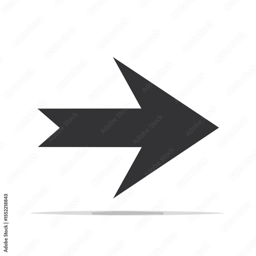 Poster gray arrow pointing right with shadow on black background for directional concepts