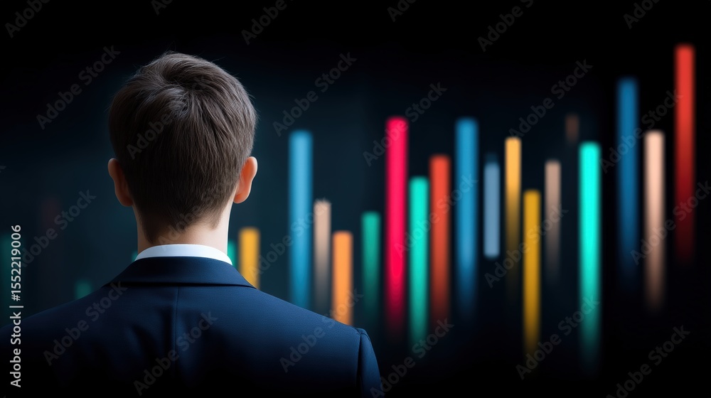 Poster business growth analysis office setting data visualization professional environment rear view strate