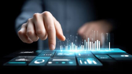 Innovative data visualization techniques digital workspace infographic virtual environment close-up view modern analytics