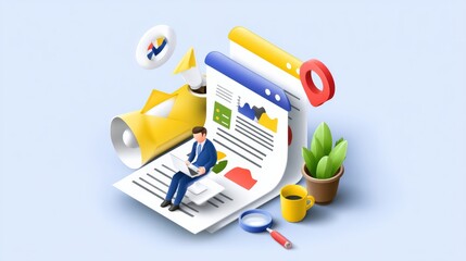 Business analysis tool office digital illustration professional workspace aerial view business insights