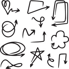 Hand-drawn arrow icon set. A collection of curved