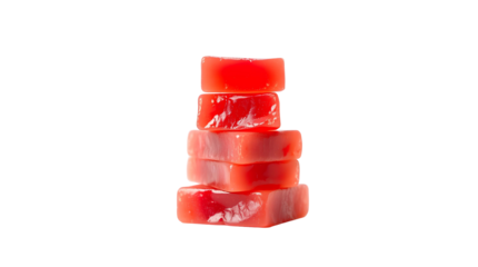 Photo of  stack of rectangular pieces of red jelly isolated on transparent background