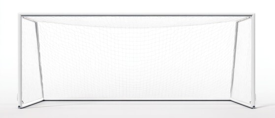 The soccer goal with a white net on a pristine background