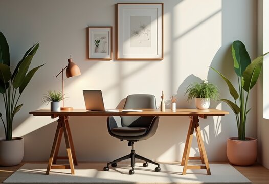 modern home office desk closed laptop sleek design ergonomic workspace comfortable chair stylish decorations, input, furniture, equipment, keyboard, mouse