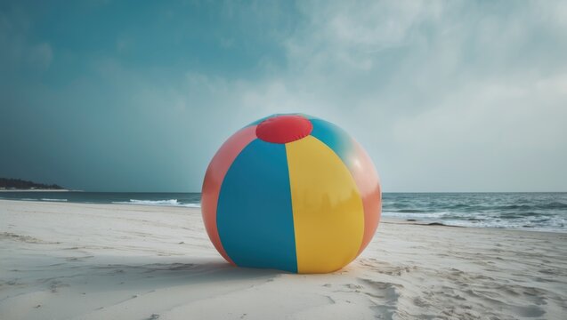 Single Colorful Inflatable Beach Ball Isolate with Empty Copy Space For Text