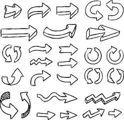Hand-drawn arrow icon set. A collection of curved