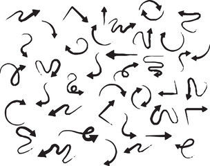 Hand-drawn arrow icon set. A collection of curved