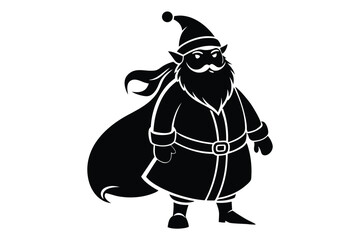 Silhouette Illustration of Santa Claus with Full Bag and Pointed Elf Ears