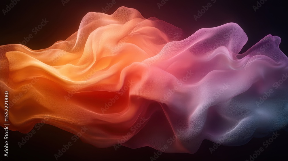 Poster an artistic representation of abstract energy waves flowing smoothly in a gradient of colors, invoki