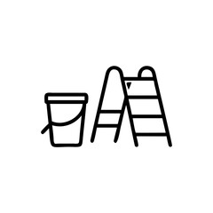 Line art bucket and step ladder construction tools on background labour concept vector