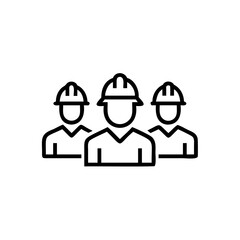 Three Outline Figures Wearing Hard Hats Representing Labour Workers on Background