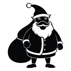 Black Silhouette of Santa Claus Carrying Gift Sack for Christmas Holiday Season