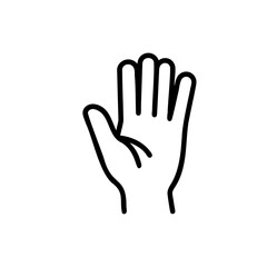 Handdrawn outline of a human hand with open palm showing fingers and thumb on background