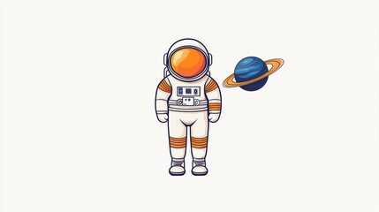 Fototapeta premium Whimsical Astronaut Character with Planetary Graphic Design for Creative Projects and Educational Materials