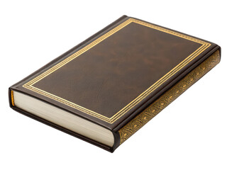 Closed brown book png hardcover book png reading book png vintage book png leather-bound book png isolated book png transparent background image