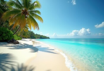 secluded beach crystal clear blue water tranquil shoreline serenity nature escape tropical island sunshine waves, sand, coast, sea, sunset, clouds, landscape