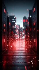 Futuristic city in server room