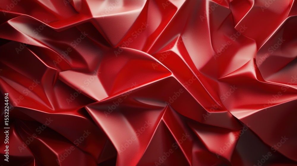 Poster an intricate abstract design featuring crumpled red material, illustrating depth and texture with a 