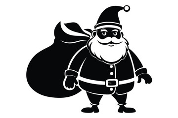Monochromatic Illustration of Santa Claus with Bag of Presents Holiday Season Icon