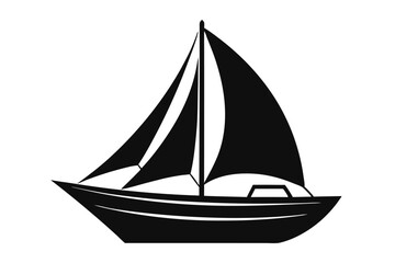 Silhouette Depiction of a Sailing Boat with Two Sails and Striped Hull