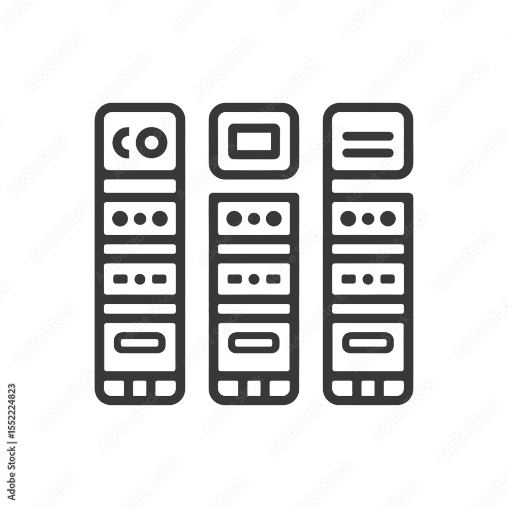Poster minimalist server rack icon: data storage and network infrastructure symbol
