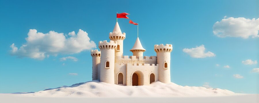 sand castle on beach with ocean as background | summer time, vacation concept