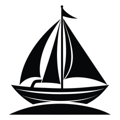 Bold Silhouette of a Sailing Boat on Water, Nautical Vector Illustration