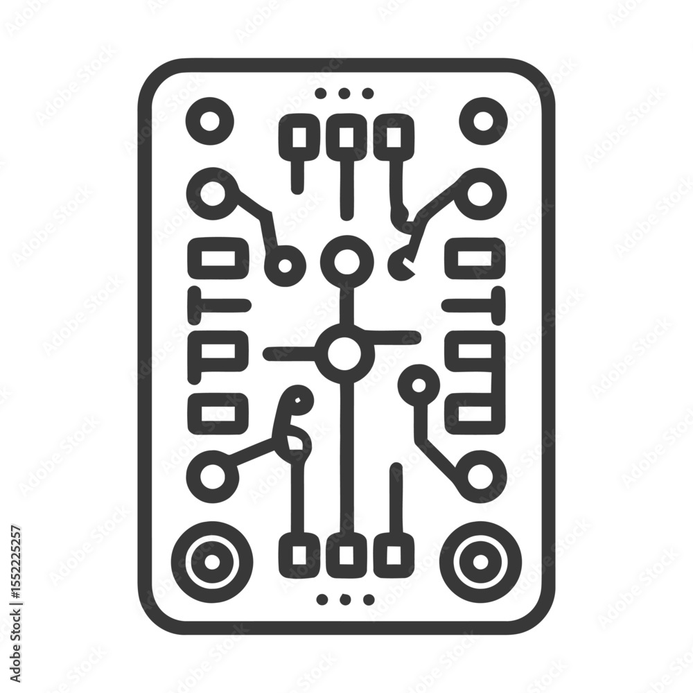 Poster minimalist circuit board icon with rounded edges and geometric components