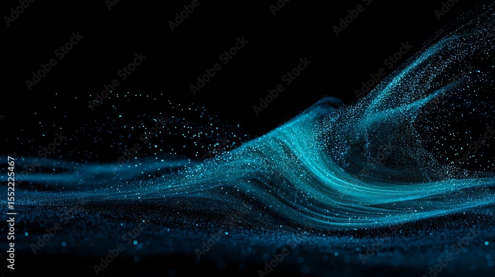 Aufkleber abstract blue particle wave background digital art design teal flowing elegant modern futuristic tec
