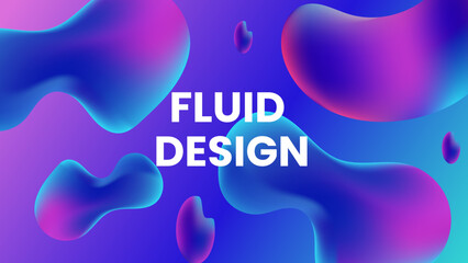 Fluid design graphic elements. Dynamic background with abstract forms and lines. Gradient abstract banner design with Blue technology business vector design with glowing icon and marketing banner