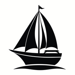 Silhouette of a Sailing Boat with Sails and Flag on the Water Surface