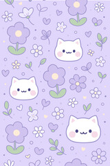 Obraz premium Cute purple floral pattern cartoon vector icon illustration decoration background icon isolated flat vector