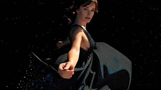 Woman Dancer in Cosmic Night, Star background spinning