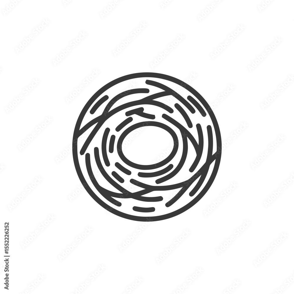Poster minimalist bird nest icon: circular design with twigs and branches