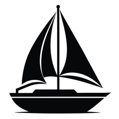 Black Silhouette Illustration of Sailboat with Two Sails and a Sturdy Mast