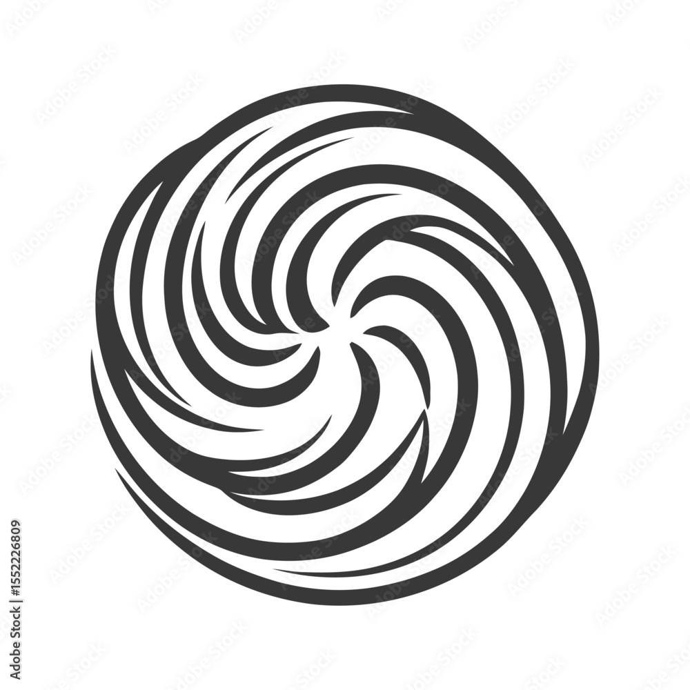Poster abstract swirl: dynamic circular pattern with bold black lines on white