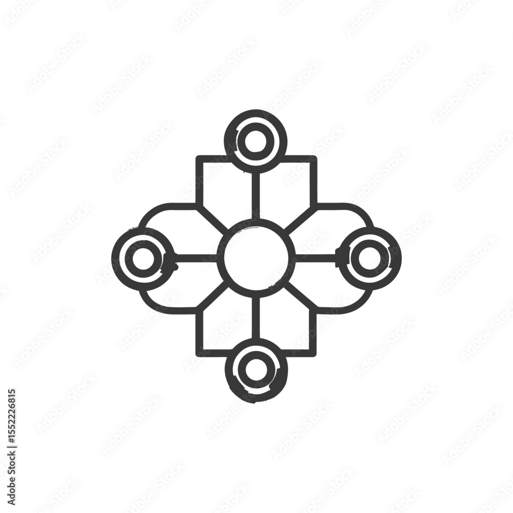Poster abstract network icon: central node with connected circles and squares