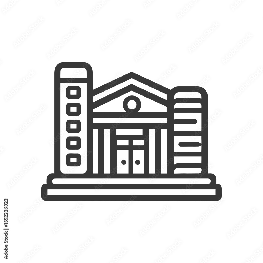 Poster minimalist building icon: classic architecture with columns and geometric details