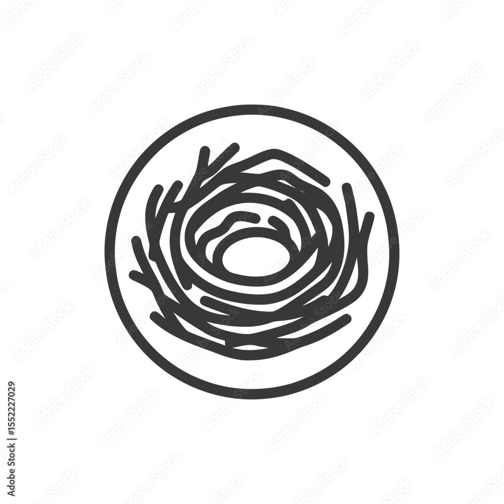 Poster minimalist bird nest icon: circular design with twigs and empty center