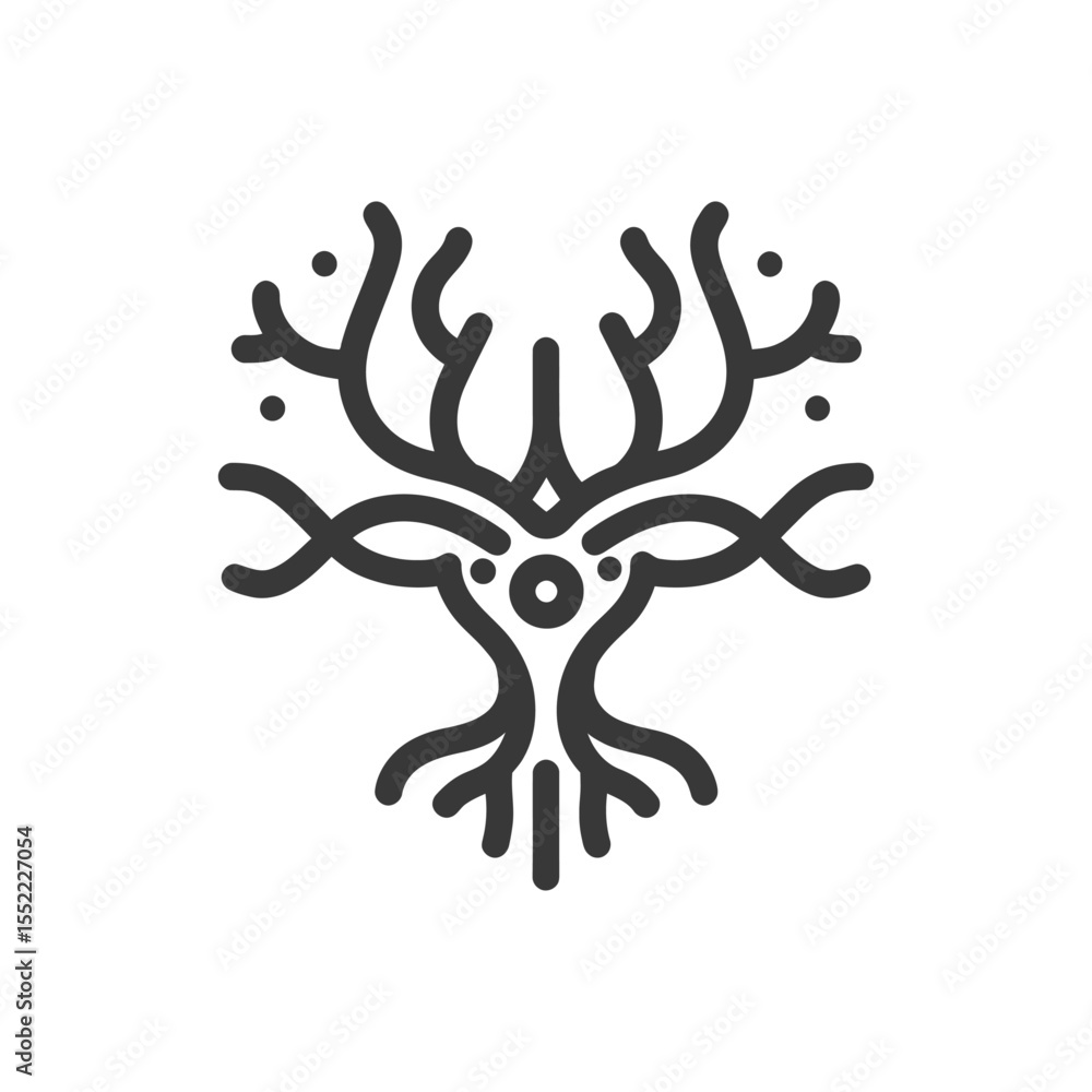 Poster minimalist tree of life icon with symbolic elements and clean design