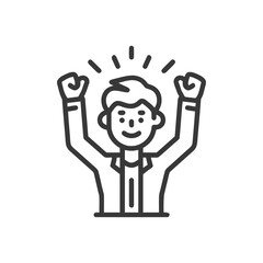 Line Art Icon: Celebrating Success with Raised Fists and Joyful Expression