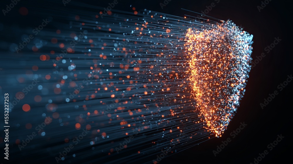 Aufkleber abstract digital shield data stream technology background orange blue glow futuristic network securi