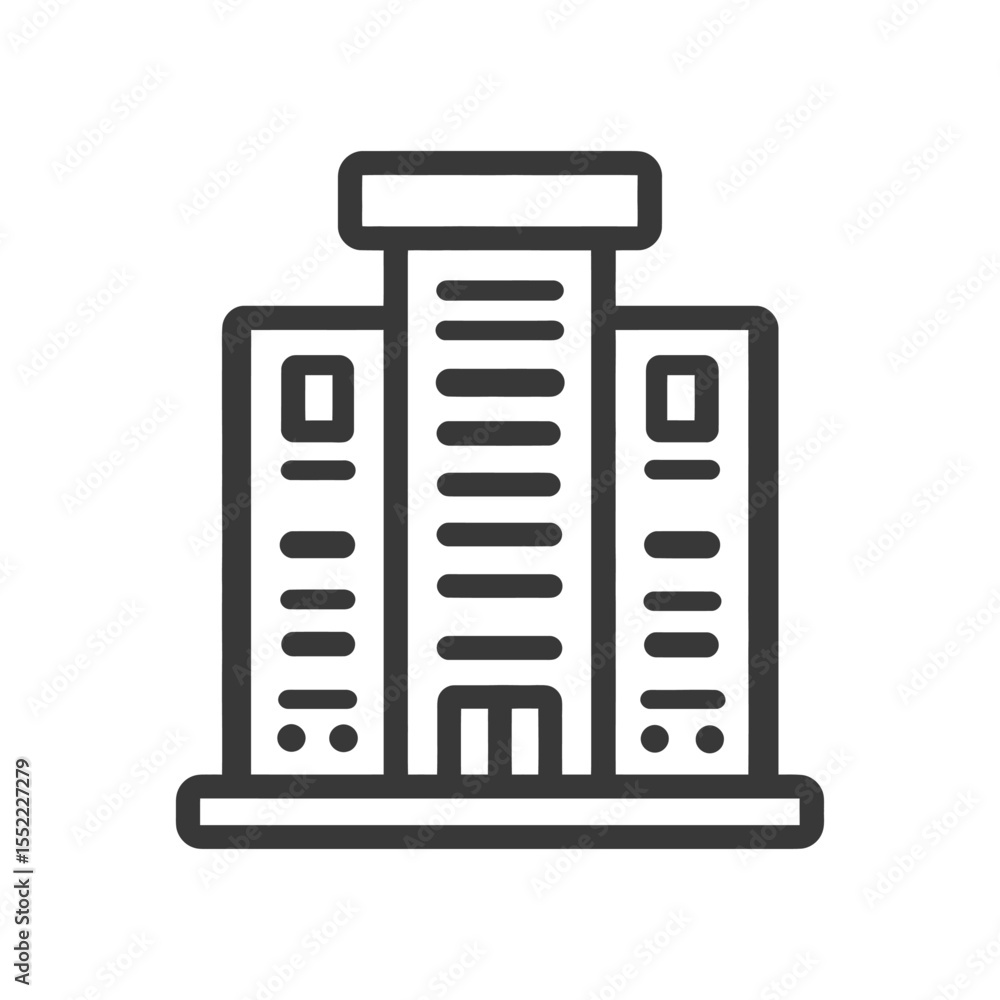 Poster minimalist building icon: modern architecture with clean lines and bold outline