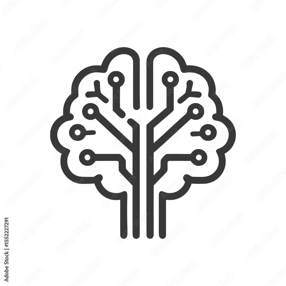 Aufkleber minimalist brain circuit icon: neural network, artificial intelligence concept