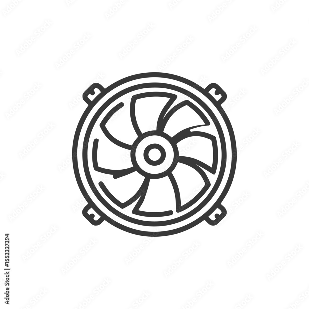 Poster minimalist line art: computer fan icon with circular design and mounting brackets