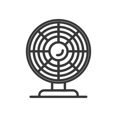 Minimalist Fan Icon: Circular Design with Stand, Black Outline on White Background