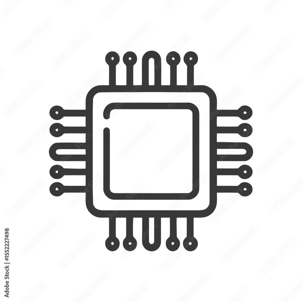 Poster minimalist cpu icon: clean line art of a microchip on white background