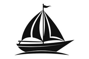 Elegant Black Silhouette Sailboat with Flag Bobbing Gently on the Waves Graphic