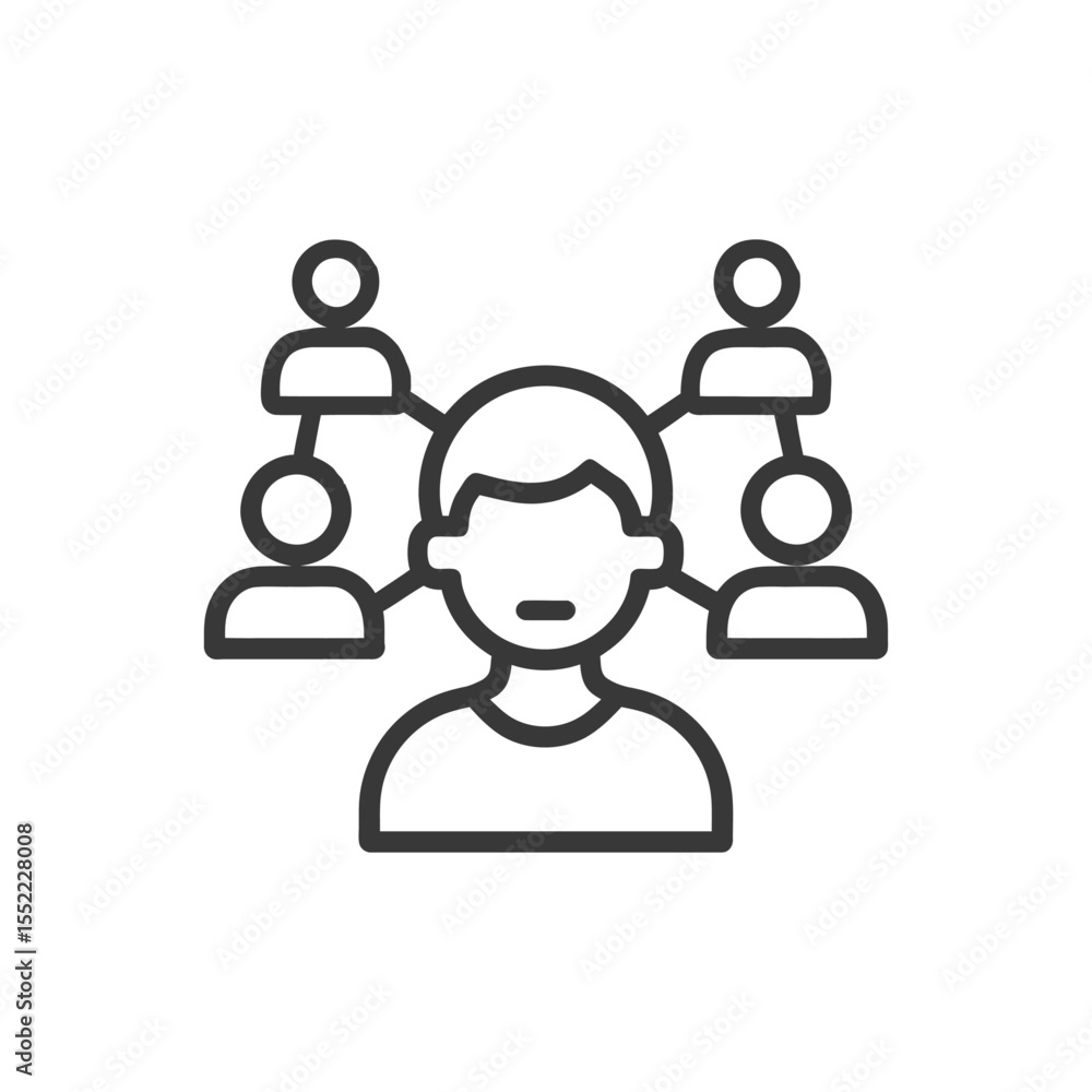 Poster networked connections: central figure linked to multiple individuals icon